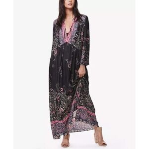 Free People If‎ You Only Knew Floral Paisley Boho Midi Dress Black Womens Large